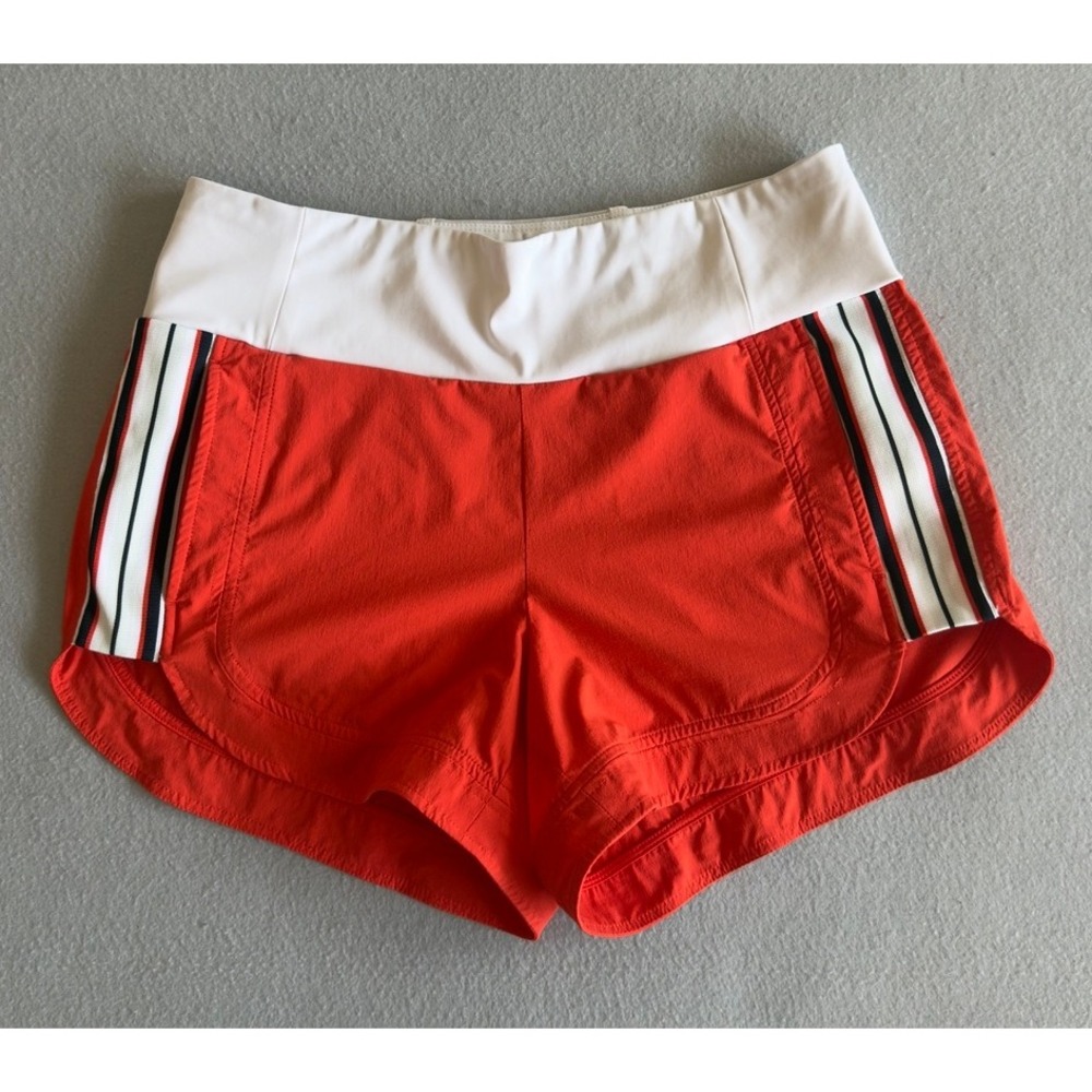 Athleta Women's Orange Athletic Shorts Stripe Side Size 8 Running Training - Picture 3 of 10